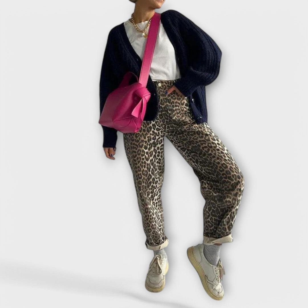 Chandra - Vintage Džíny s Leopardím Vzorem