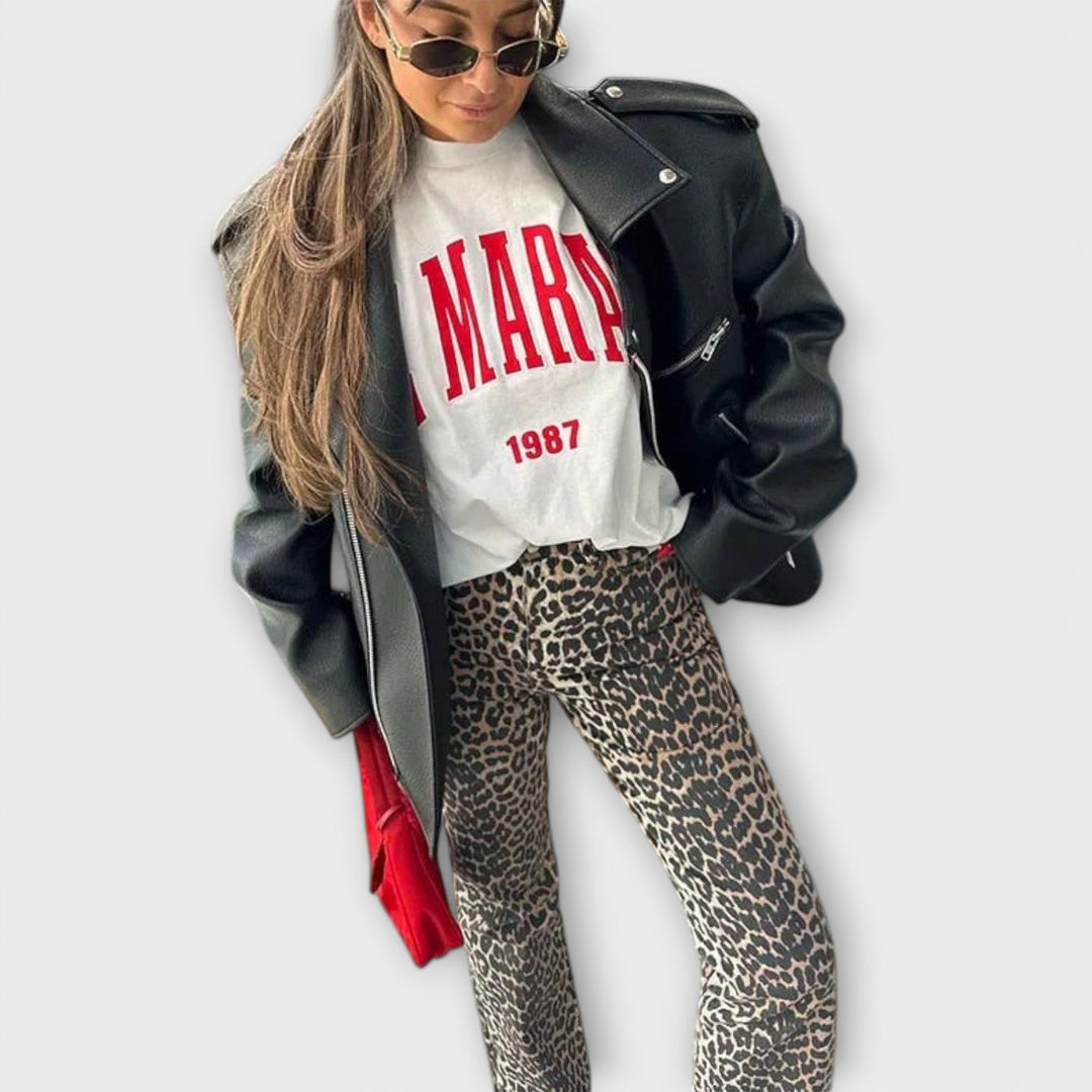 Chandra - Vintage Džíny s Leopardím Vzorem