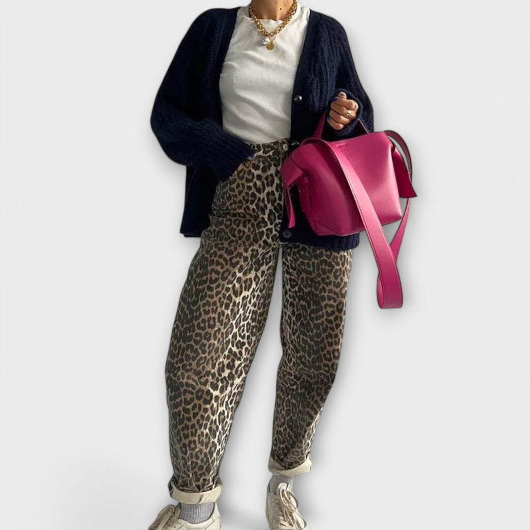 Chandra - Vintage Džíny s Leopardím Vzorem